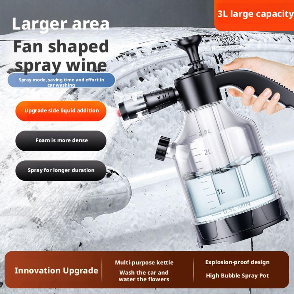 Foam Cannon Car Wash - 3Lハンドポンプ式フォームスプレーヤー、3種類のノズル付き、手動空気圧式フォームボトル、フォームカースノーキャノン、洗車用クリーニングスプレー